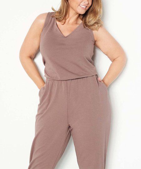 All Worthy Hunter McGrady Deep Taupe Ruched-Leg Jumpsuit - Women's Tall, Petite & Plus | Zulily