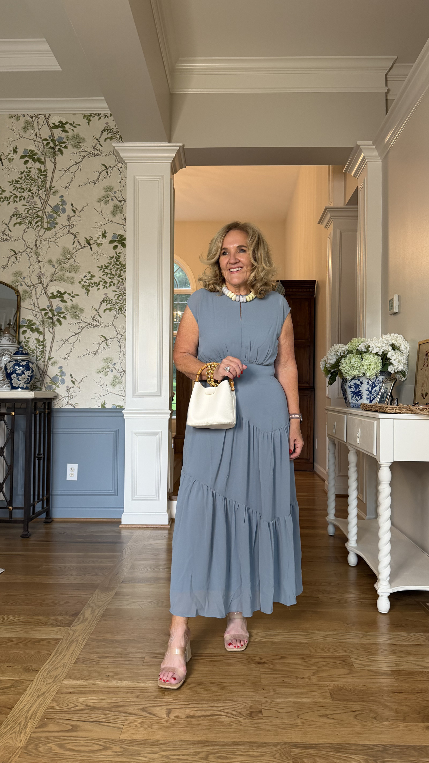 This dusty blue tiered maxi dress is one of those effortless pieces you'll reach for all season. Flattering, comfortable, and easy to dress up or down for church, showers, brunch, weddings, or dinner. 💙

💡 LTK MADE EASY
❤️ Heart = Support my posts!
🔖 Save = Get sale & restock alerts
📋 Lists = Keep favorites organized
📲 Share = Send lists and products to a friend. Hello, Christmas List!
💬 Comment = Ask me anything about what I'm wearing.:-) 

 #LTKootd #LTKSeasonal #LTKOver40