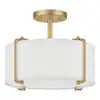 Home Decorators Collection Brookley 14 in. 2-Light Brushed Gold Semi-Flush Mount with White Fabric Shade HD19546SF | The Home Depot