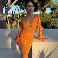 Women's Coral Multi Foil Emma Dress Petite in Red, Size 12, Viscose/Metallised Fibre by Never Fully Dressed | Never Fully Dressed US