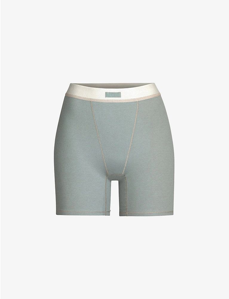 SKIMS Ribbed high-rise stretch-cotton boxer shorts | Selfridges