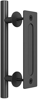 SMARTSTANDARD 12 Inch Sliding Barn Door Handle, Pull and Flush Hardware Set, Black Powder Coated ... | Amazon (US)