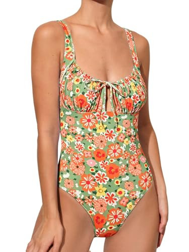 BERLOOK Womens One Piece Swimsuits Floral Push Up Bathing Suit Sexy Tie Slimming Swimsuits for Women Swimwear Orange | Amazon (US)