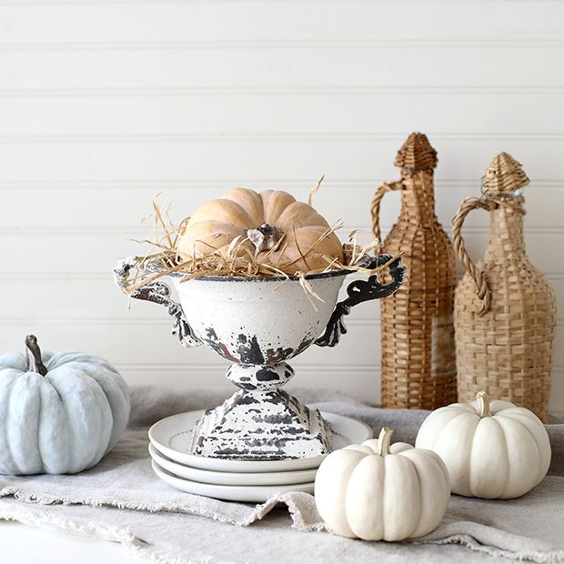 Aged White Metal Urn Planter | Antique Farm House