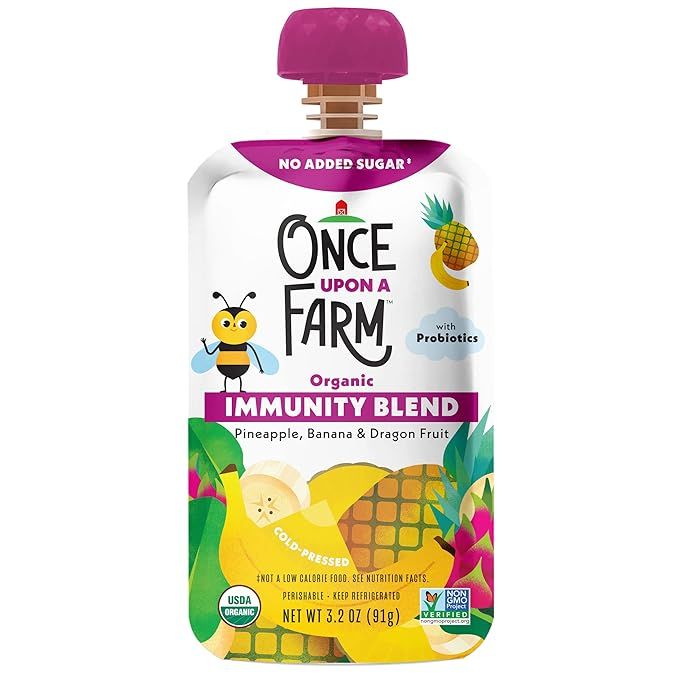 Once Upon a Farm Organic Pineapple Banana Dragon Fruit Immunity Blend Kids Snack, 3.2oz Pouch | Amazon (US)