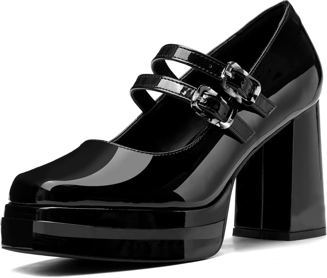 Coutgo Women's Platform Mary Jane Pumps Two Strap Square Toe Chunky Block Heel Sandals Party Shoe... | Amazon (US)