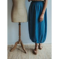 Linen Balloon Skirt For Women, Midi Skirt, Womens Linen Maxi Boho, Dark Blue Summer Skirt | Etsy (US)
