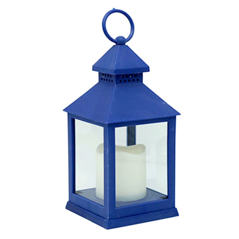 Blue Weatherproof Lantern with LED Candle, 9.5" | At Home