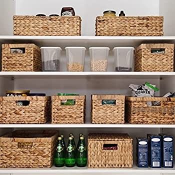 StorageWorks Water Hyacinth Storage Baskets, Rectangular Wicker Baskets with Built-in Handles, Me... | Amazon (US)