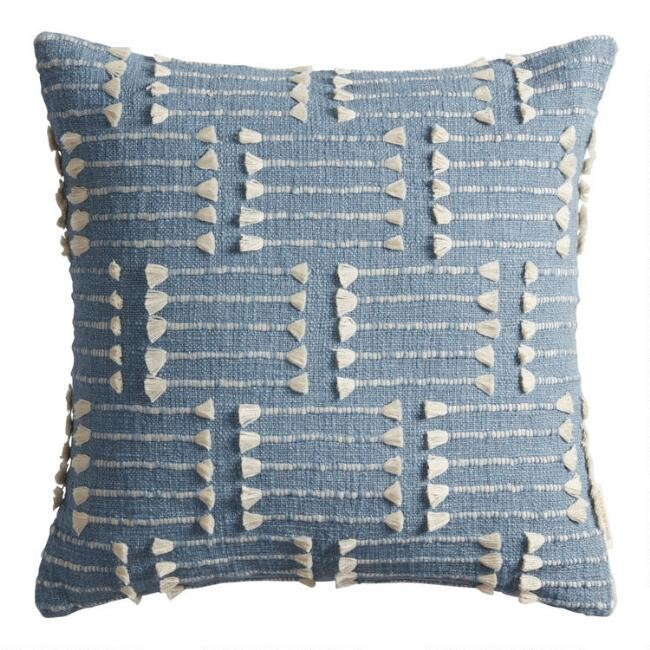 Light Blue and Ivory Fringe Line Throw Pillow | World Market