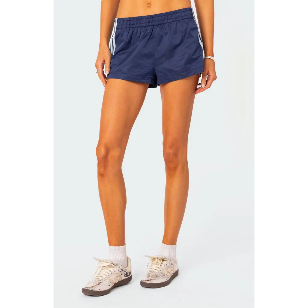 EDIKTED Nikki Stripe Nylon Shorts in Navy at Nordstrom, Size X-Small | Nordstrom