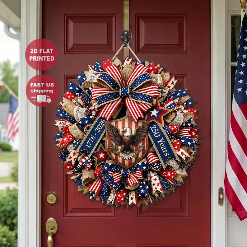 America 250th Years Wooden Wreath, Patriotic Eagle Door Sign Plaque, 1776-2026 USA Anniversary, P... | Etsy (Global)