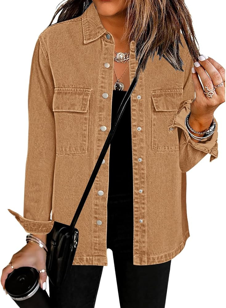 luvamia 2023 Jean Jackets for Women Fashion Oversized Button Down Denim Jacket Western Fall Shack... | Amazon (US)