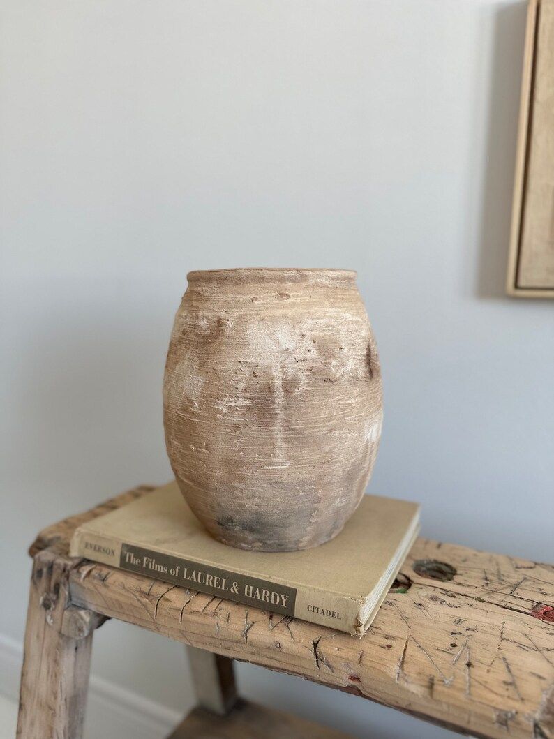 Aged Vessel, Stone Textured Vase, Earth Tone Vase, 10'' Tall, Rustic Artisan Vase, Beige Mix of C... | Etsy (US)
