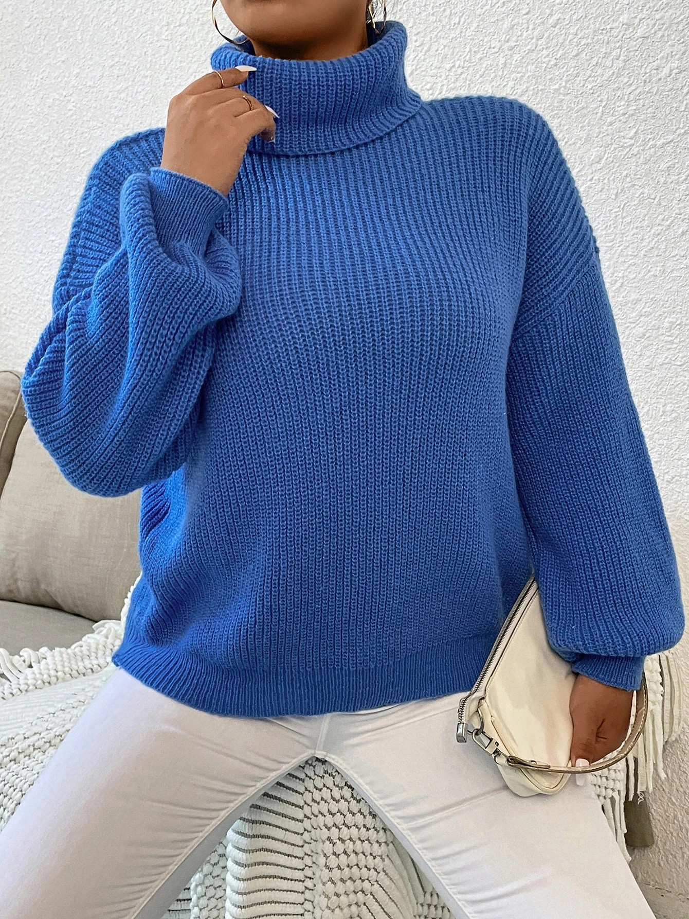 SHEIN Essnce Plus Turtleneck Drop Shoulder Sweater | SHEIN