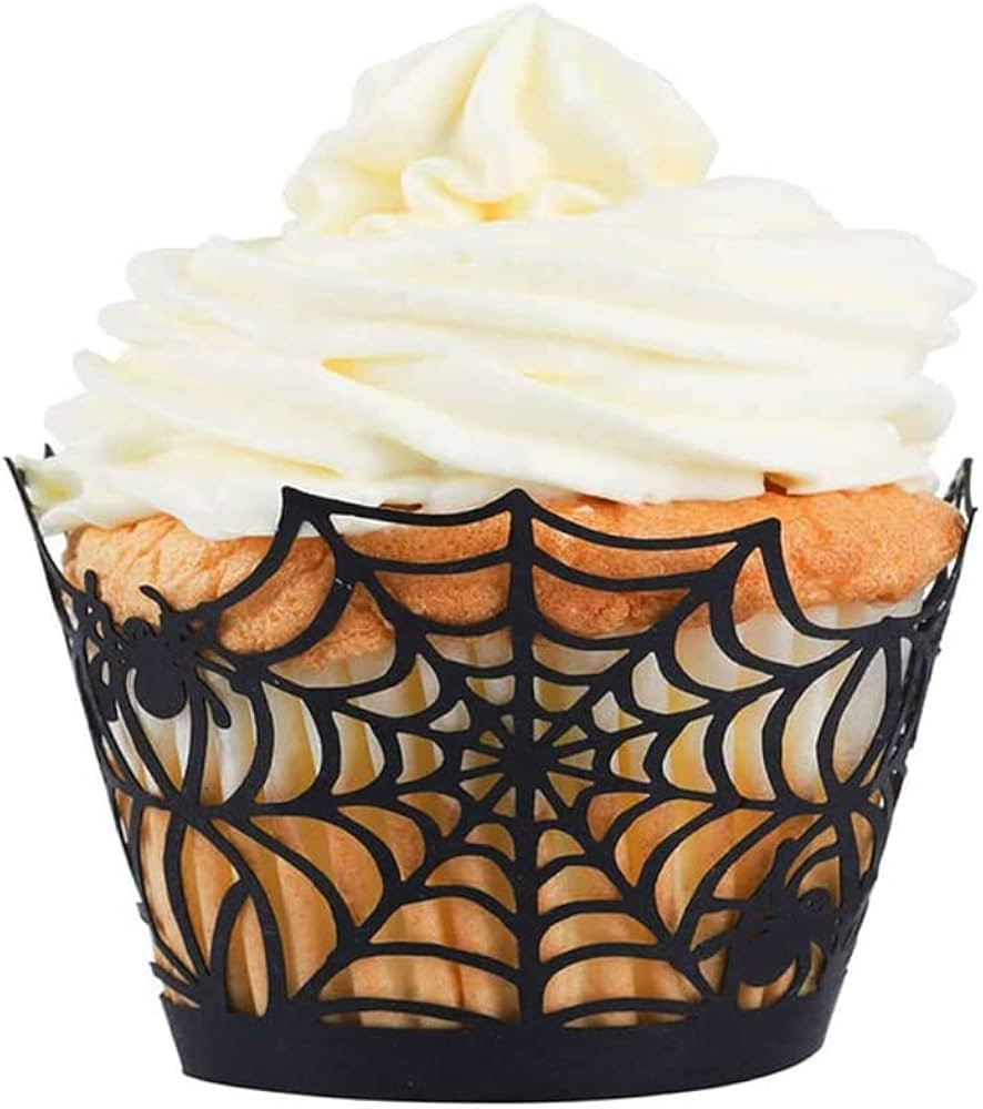 Cupcake Wrappers, Giveme5 Pack of 50 Halloween Party Spiderweb Laser Cut Paper Cupcake Wrappers W... | Amazon (US)