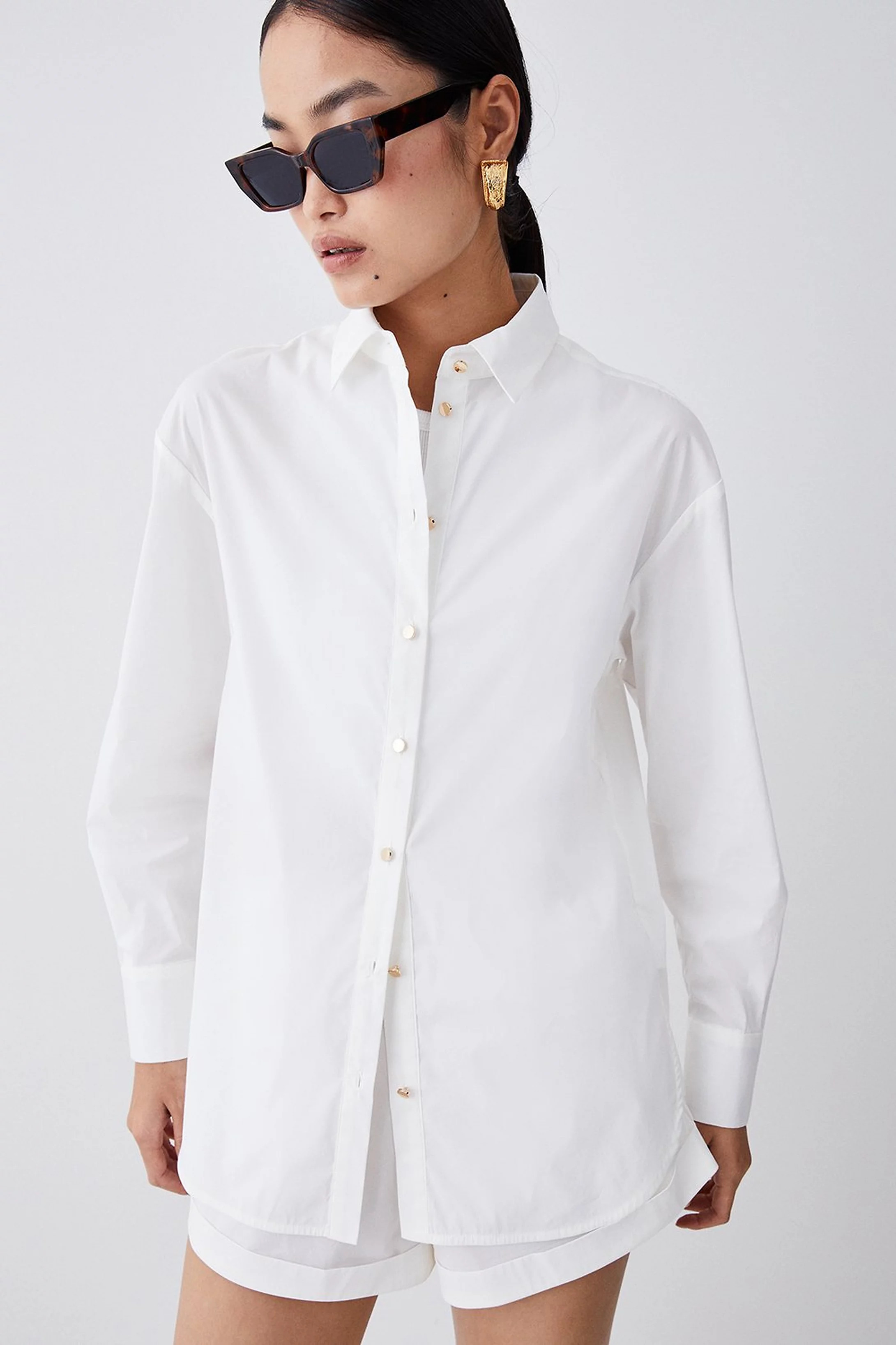 Cotton Button Down Shirt | Karen Millen UK + IE + DE + NL