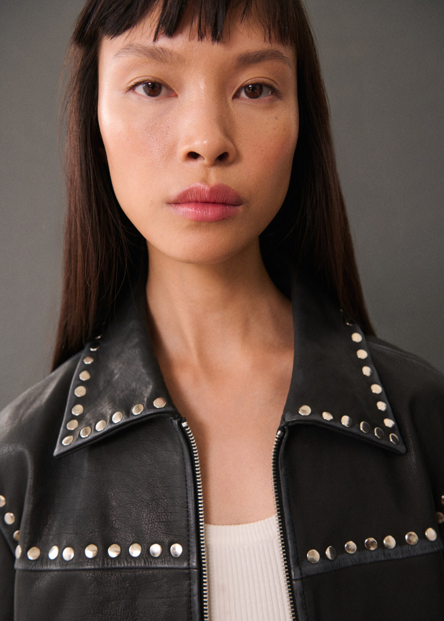 Studded leather jacket - Woman | MANGO United Kingdom | MANGO (UK)