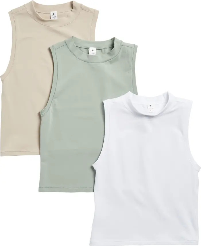 Assorted 3-Pack Melissa AirLite Mock Neck Crop Sleeveless Tops | Nordstrom Rack
