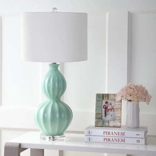 Faye 28" Glass LED Table Lamp, Seafoam Green by JONATHAN Y | Walmart (US)