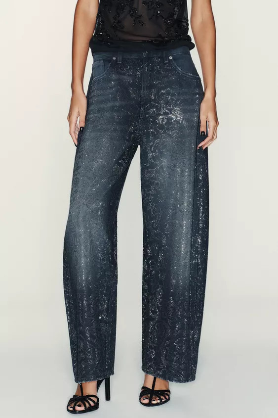 TRF BAGGY RHINESTONE JEANS | Zara Canada
