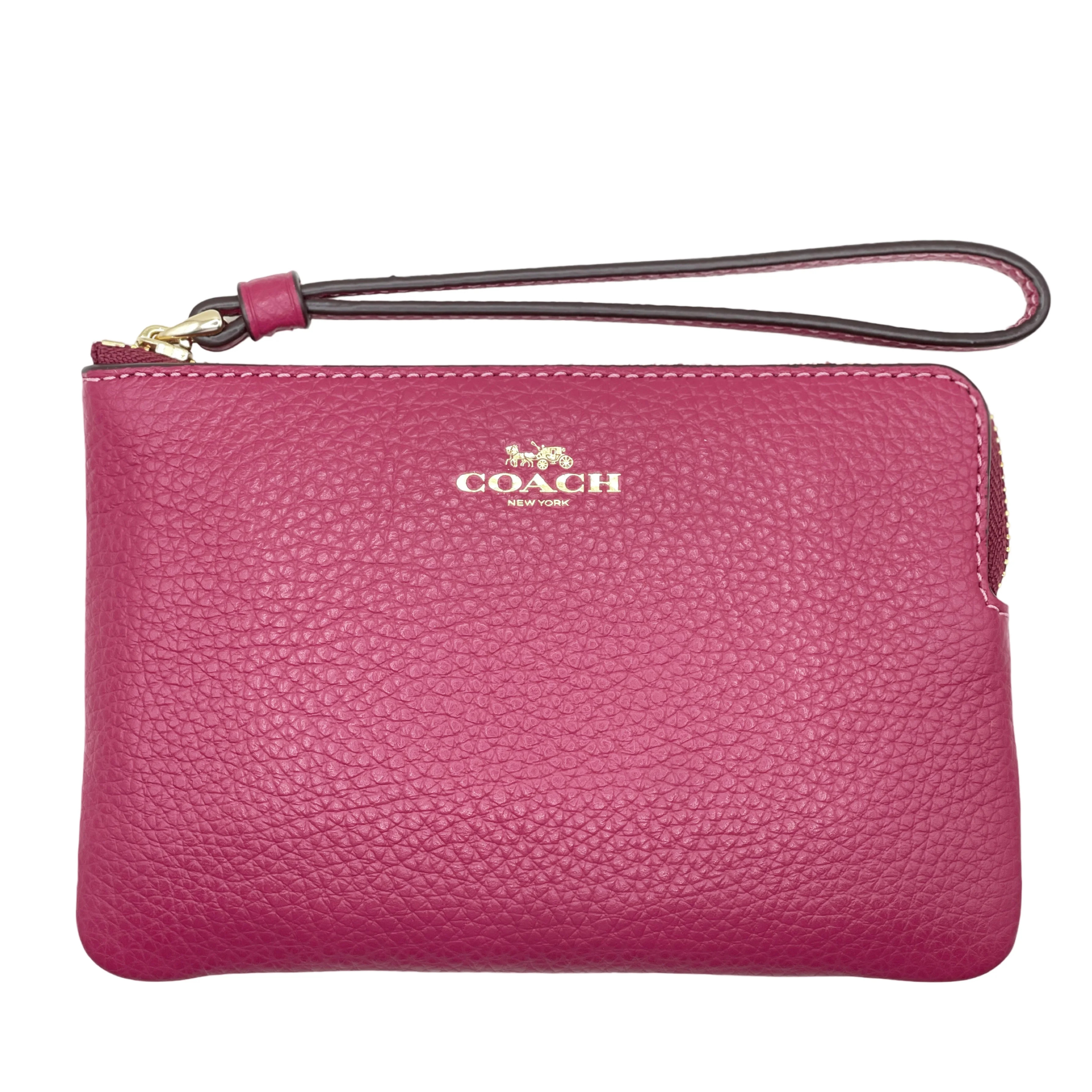 Coach Women's Small Corner Zip Wristlet in Pebbled Leather (Bright Violet) | Walmart (US)