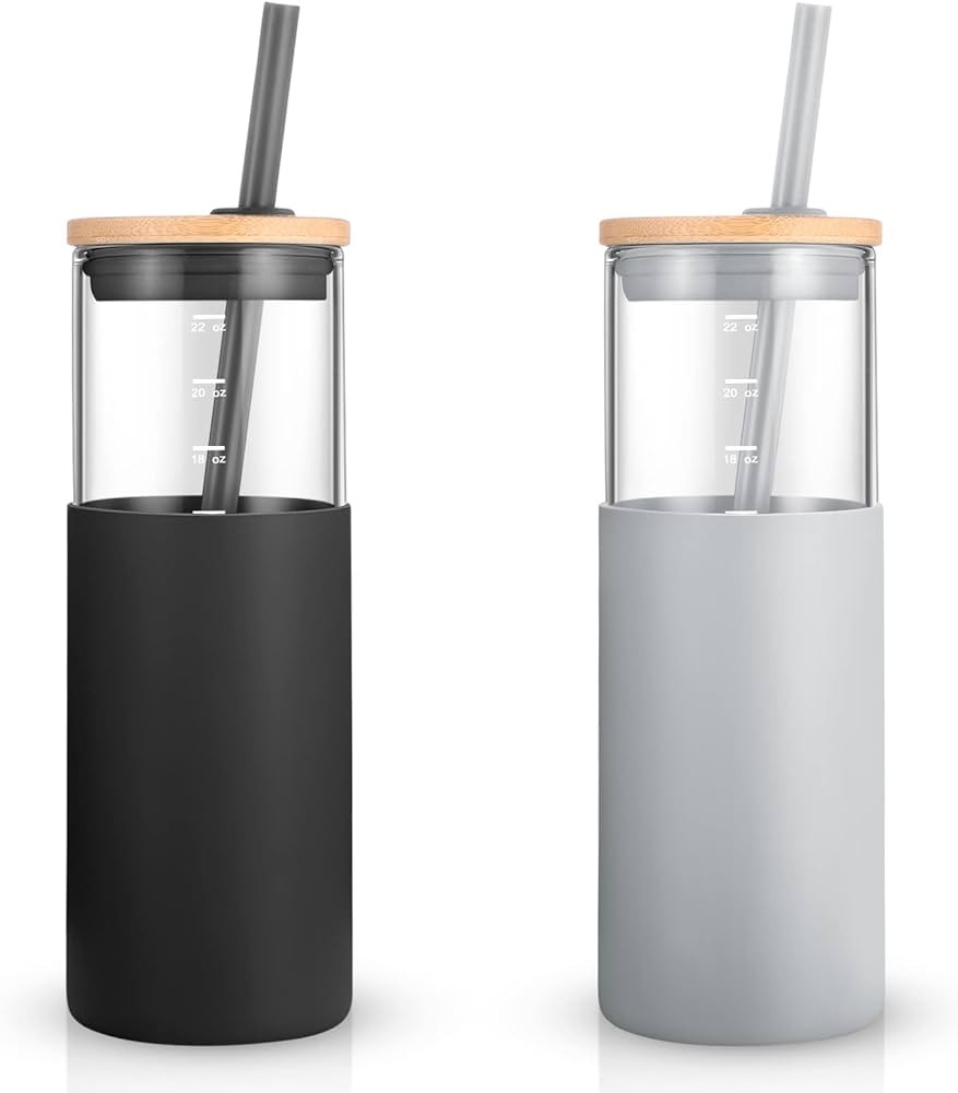 Tronco 24oz Glass Tumbler Glass Water Bottle Straw Silicone Protective Sleeve Bamboo Lid - BPA Fr... | Amazon (US)