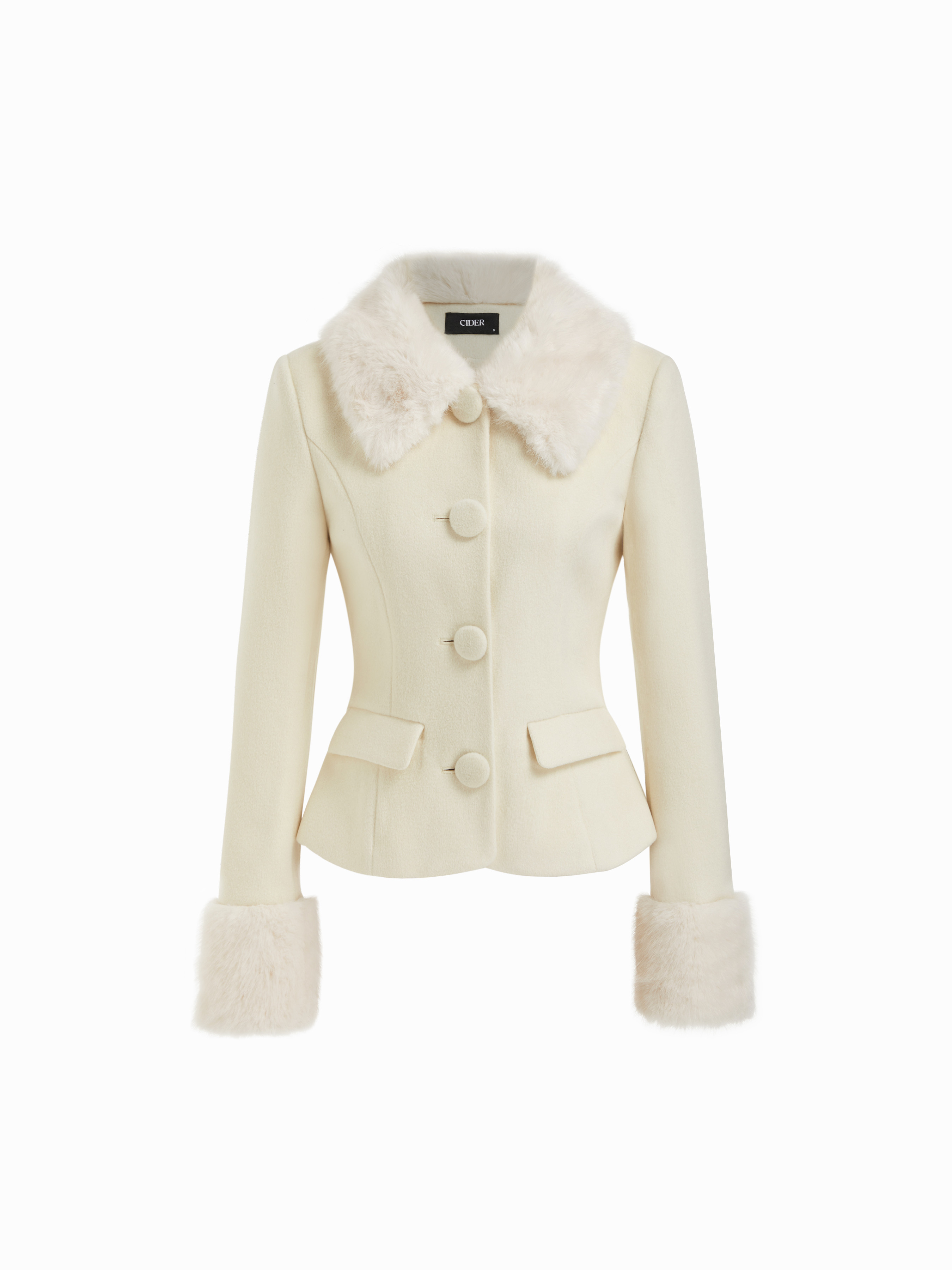 Wool-like fabrics Wool-look Collar Faux Fur Trim Long Sleeve Button Coat For Daily Casual | Cider