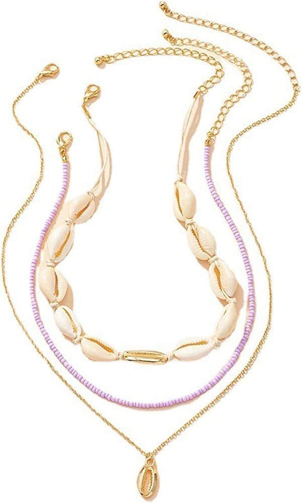 BLESSAIA Colorful Classic Heishi Choker Beads Chain Necklace Surfer Layered Necklace Conch Pendan... | Amazon (US)
