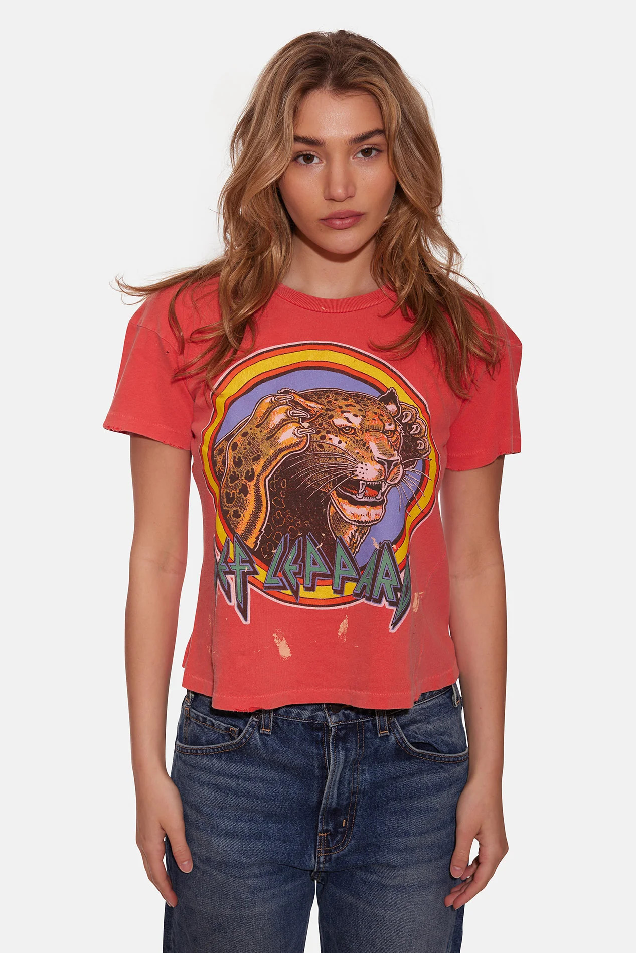 Def Leppard Crop Tee Cherry | Blue & Cream
