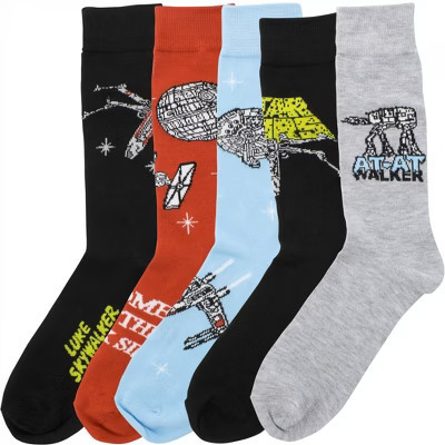 Mens Star Wars Spaceships 5-Pair Pack of Crew Socks | Target