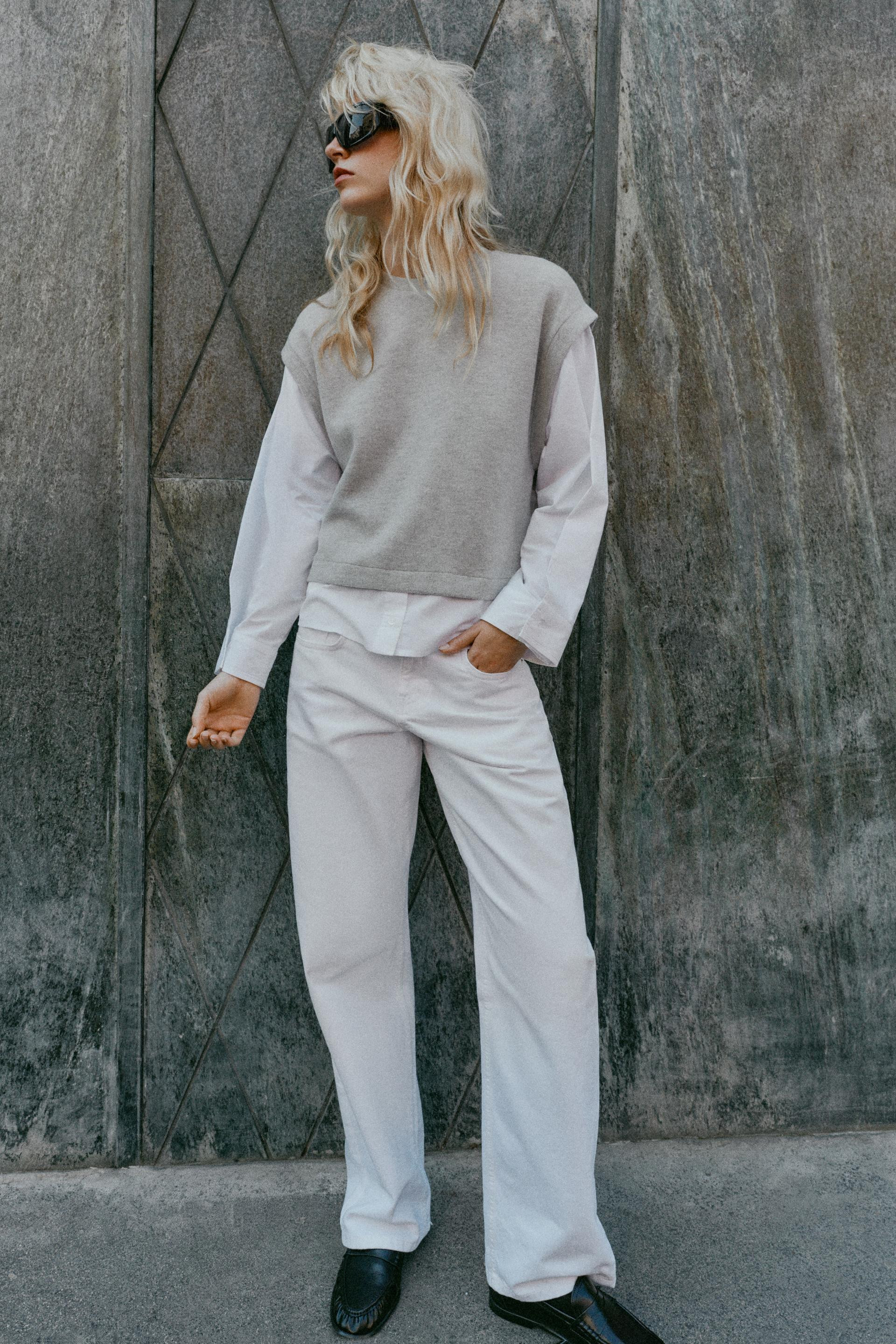 Zara - Contrast Vest - White / Gray - S - Woman | Zara US