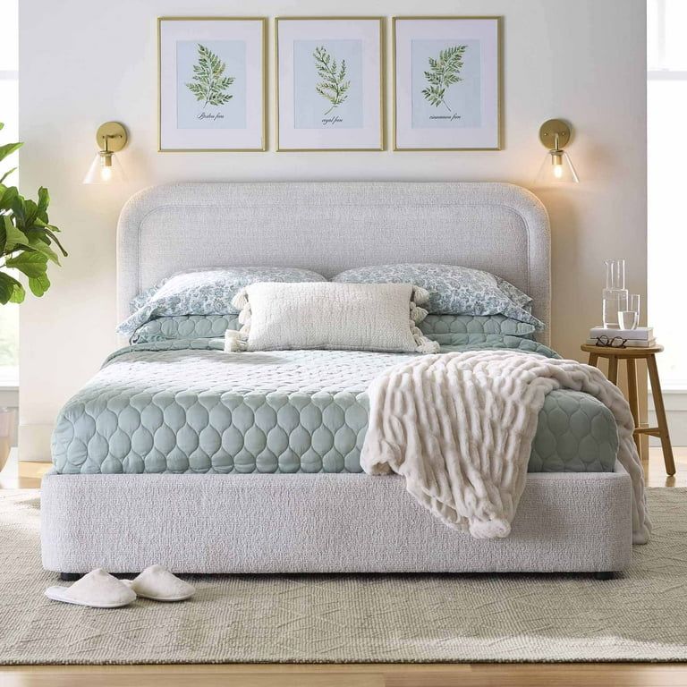 Better Homes & Gardens Juliet Queen Boucle Platform Bed, Ivory | Walmart (US)