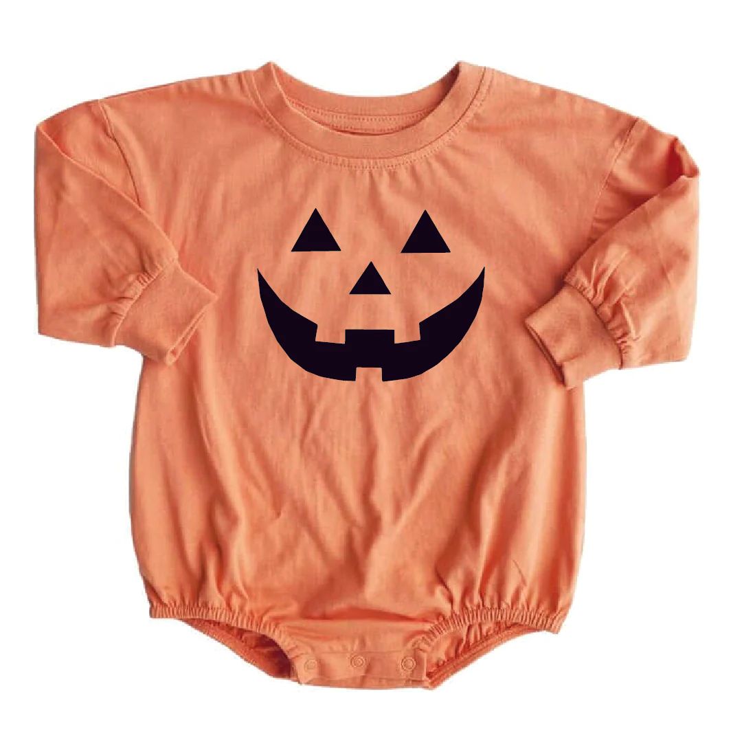 Halloween Long Sleeve Bubble Romper | Pumpkin Orange | Caden Lane