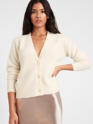 Petite Aire Waffle-Knit Cardigan Sweater | Banana Republic (US)