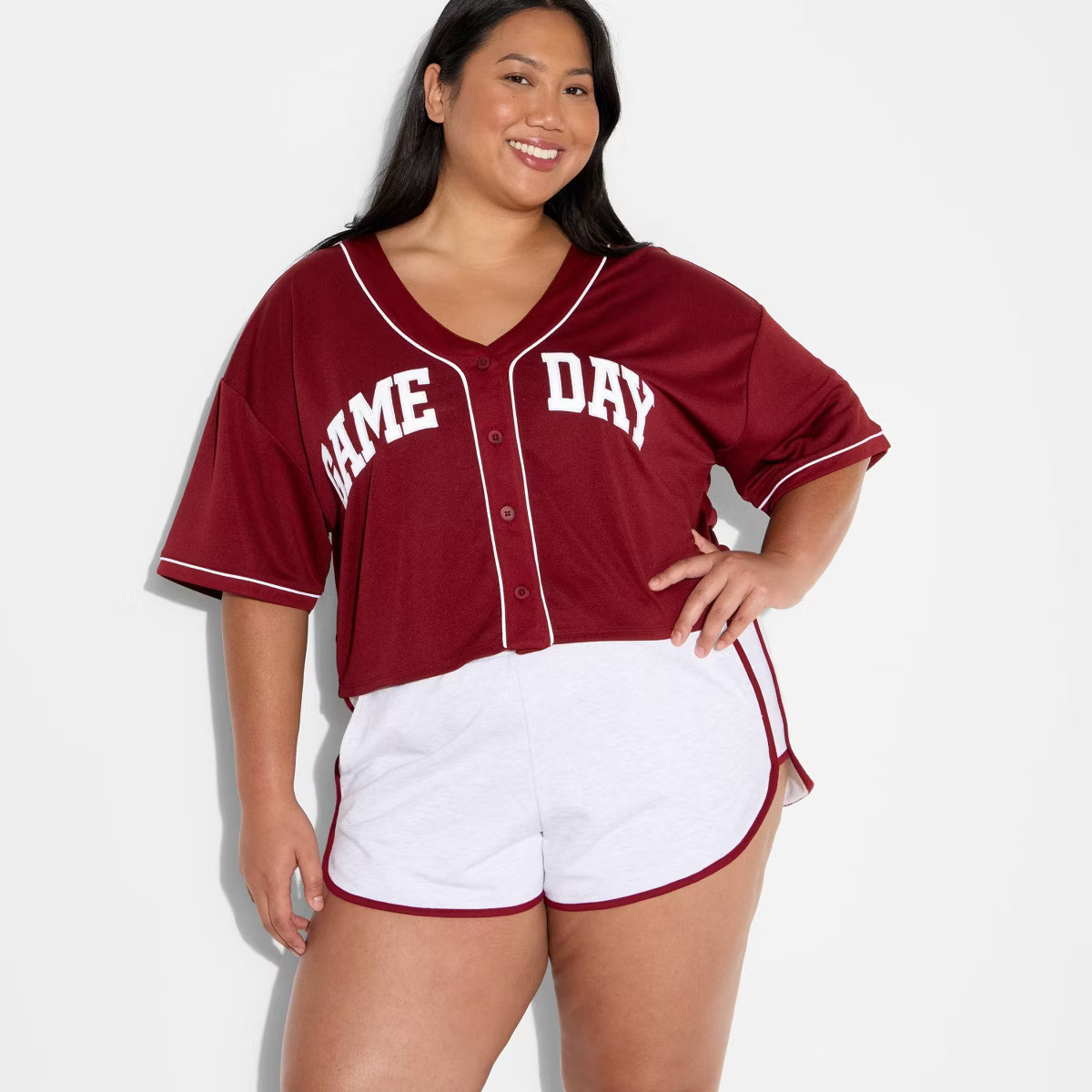 Women's Game Day Cropped Elbow Sleeve V-Neck Athletic Jersey - Wild Fable™ | Target