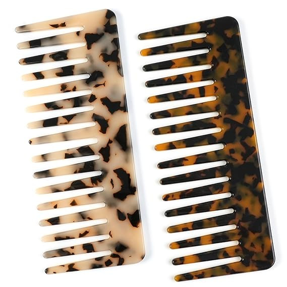TaShow Hair Detangling Comb, 2 Pack Large Cellulose Acetate Wide Tooth Comb for Wet and Dry, Wome... | Amazon (US)