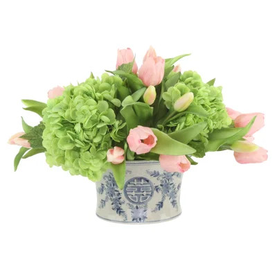 Real Touch Hydrangeas and Tulips Arranged in a Ceramic Vase | Wayfair North America