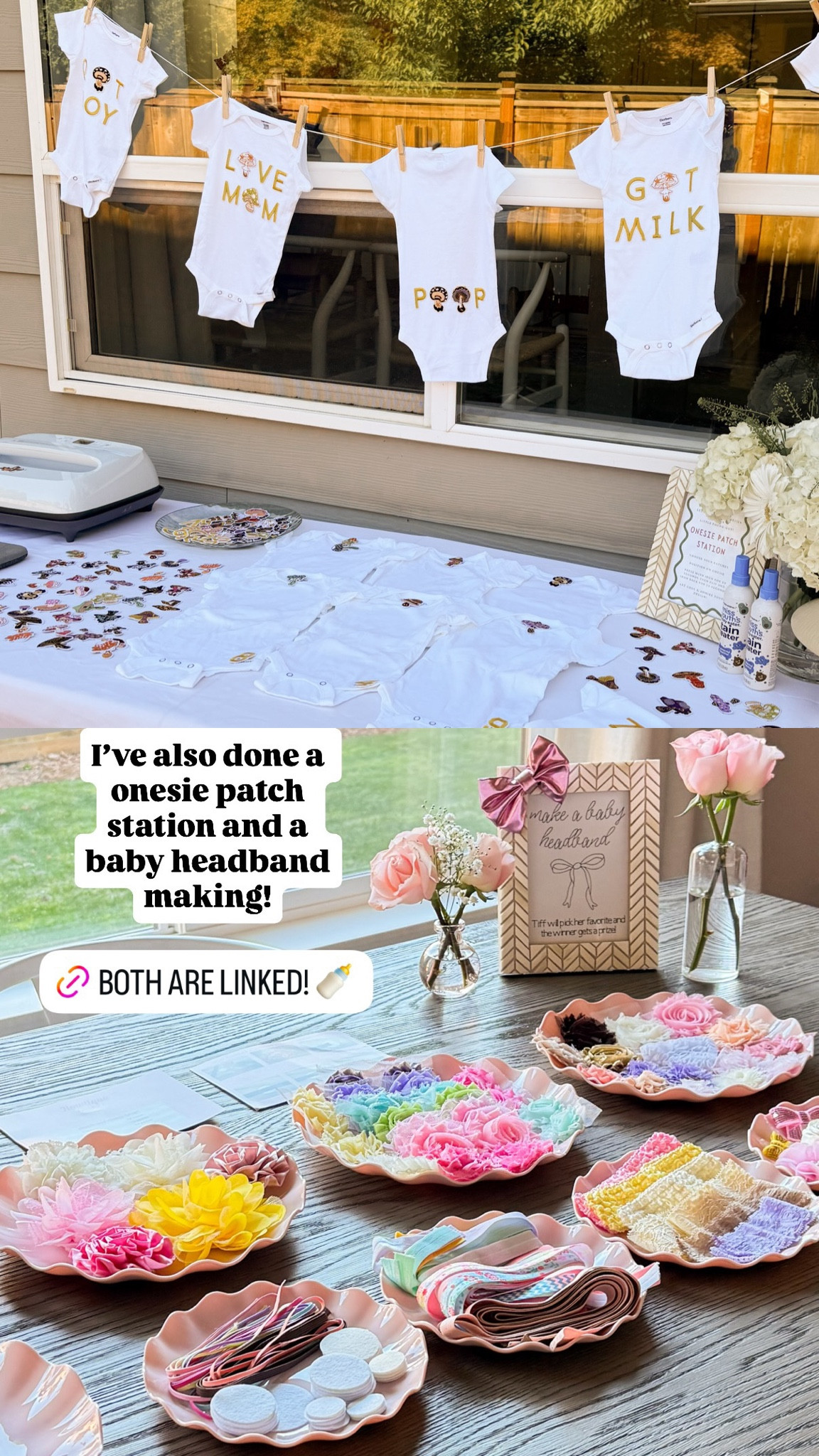 I've also done a onesie patch station and a baby headband making!

Cricut easy press machine, number patches, onesies, mushroom iron on patches, table cloth, headband kit

#LTKsummer #LTKhome #LTKmaternity