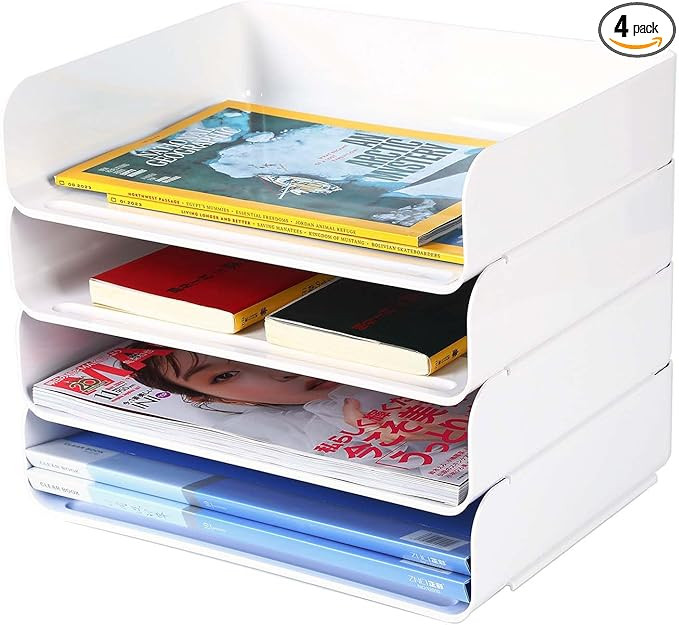 4 Tiers Stackable A4 Paper Trays, Office Desk File Holder, Tidy File Document Letter Book Paper O... | Amazon (US)