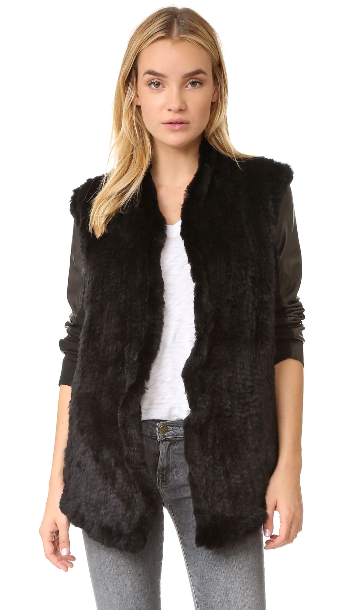 June Shawl Fur Leather Jacket - Black | Shopbop