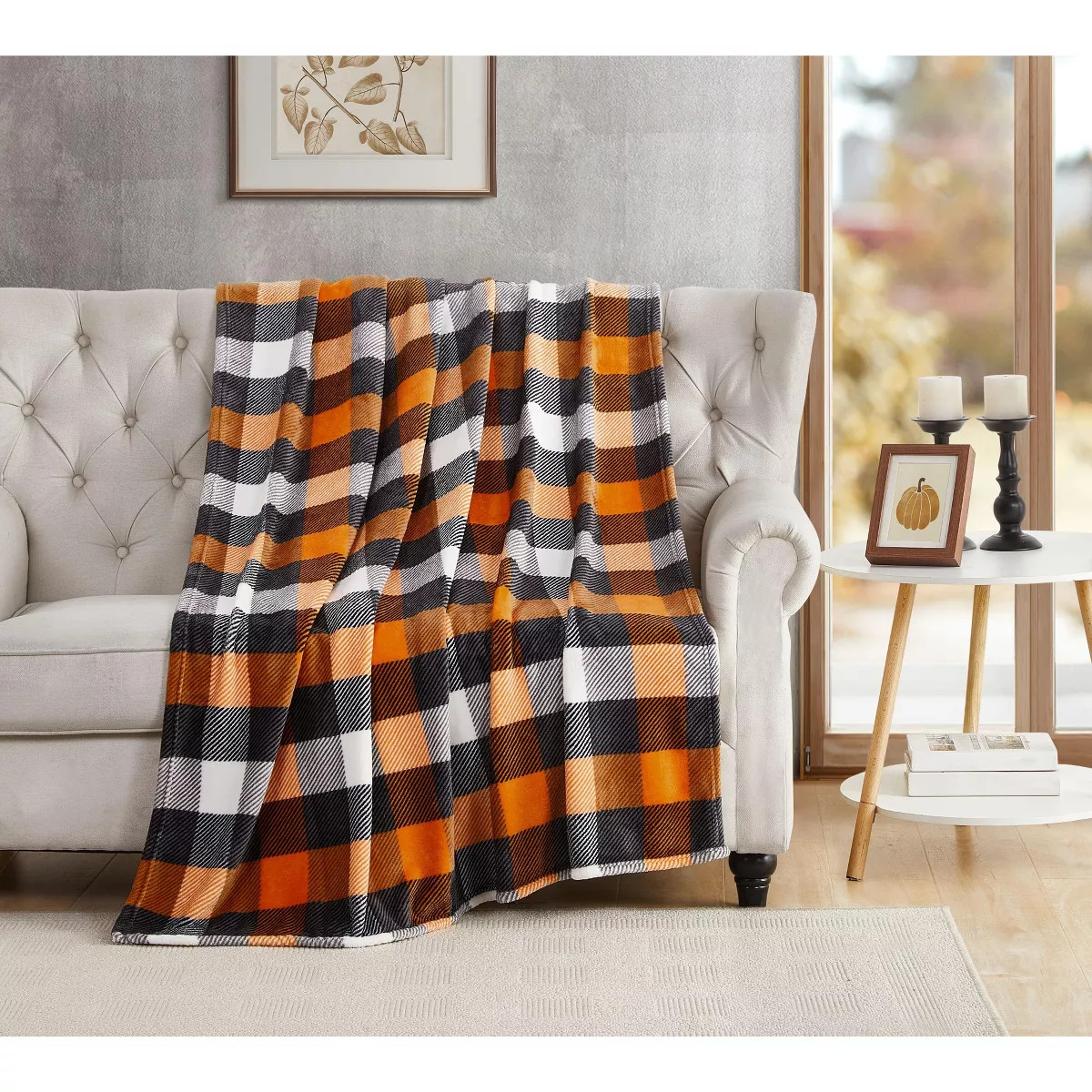 Kate Aurora Autumn Accents Fall Halloween Harvest Plaid Ultra Soft Oversized Accent Plush Throw B... | Target
