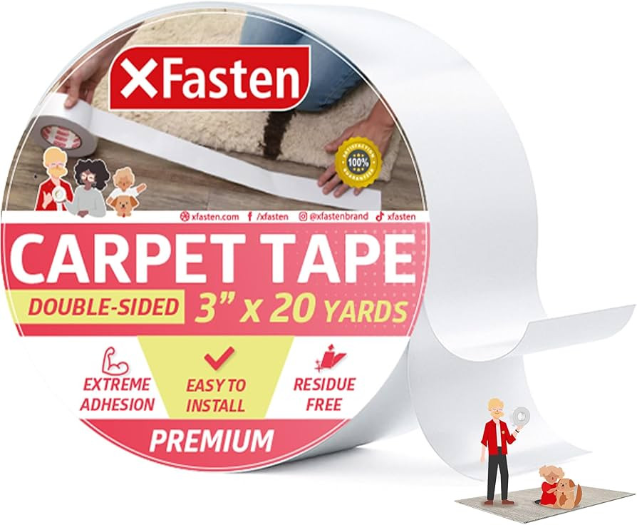 XFasten Double Sided Carpet Tape for Area Rugs 3 Inch x 20 Yards Residue-Free Carpet Tape Double ... | Amazon (US)