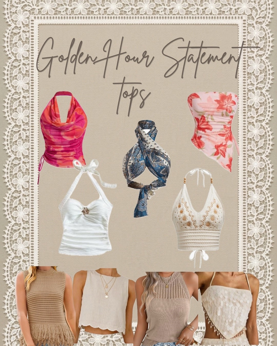 Golden hour hits different in a statement top ✨ 

I’ve rounded up the ultimate collection of summer tops that are perfect for vacation, date night, or your next festival. From breezy neutrals and crochet textures to bold prints and halter necks, there's something for every summer vibe.

#LTKdayinmylife #LTKgrwm #LTKootd