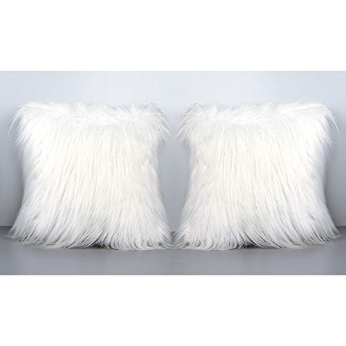 OurWarm Set of 2 White Fur Throw Pillows Fluffy Pillow Covers 20"x20", Faux Fur Pillow Covers Luxury Series Merino Style Decorative Pillows Case for Living Room Couch Bedroom Car Home Decor | Amazon (US)