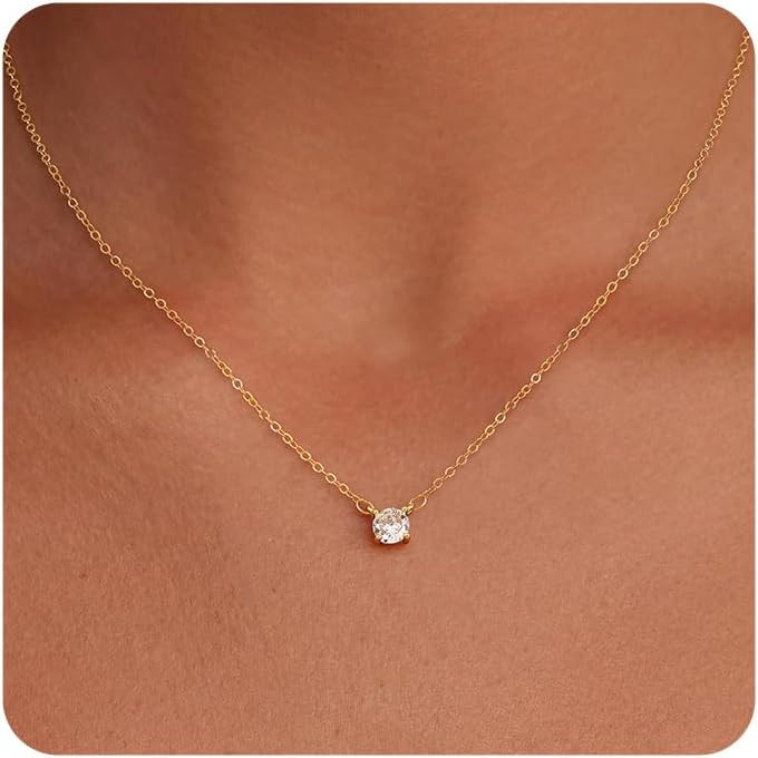 Tewiky Dainty 14k Gold Plated/Silver Cubic Zirconia Necklaces for Women, Simple CZ Jewelry Neckla... | Amazon (US)