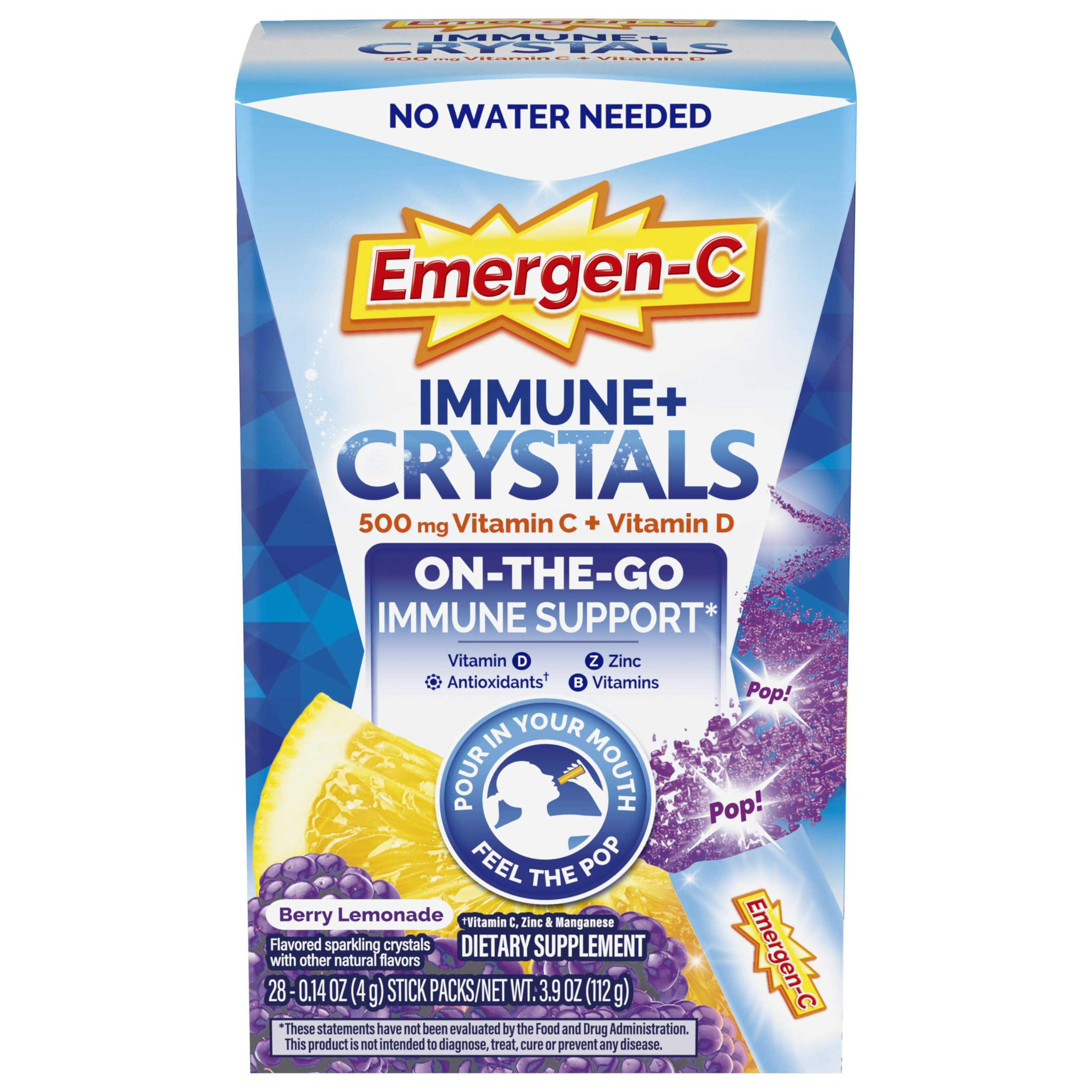 Emergen-C Immune Plus Crystals, On-The-Go Immune Support Supplement with Vitamin C, Vitamin D, B ... | Amazon (US)