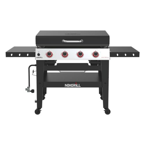 Nexgrill Daytona 4-Burner Propane Gas Griddle with Side Tables, 60000 BTU Flat Top Grill, 756 SQ In. Hot-Rolled Steel Cooking Space, Outdoor Cooking Barbeque, Black/Silver - 720-1058A | Amazon (US)