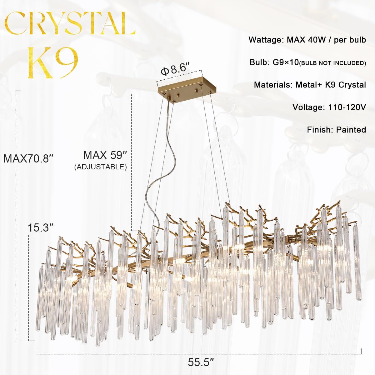 Large Gold Crystal Chandelier Over Dining Table 56in Elegant Lighting Modern Luxury Rectangular T... | Amazon (US)