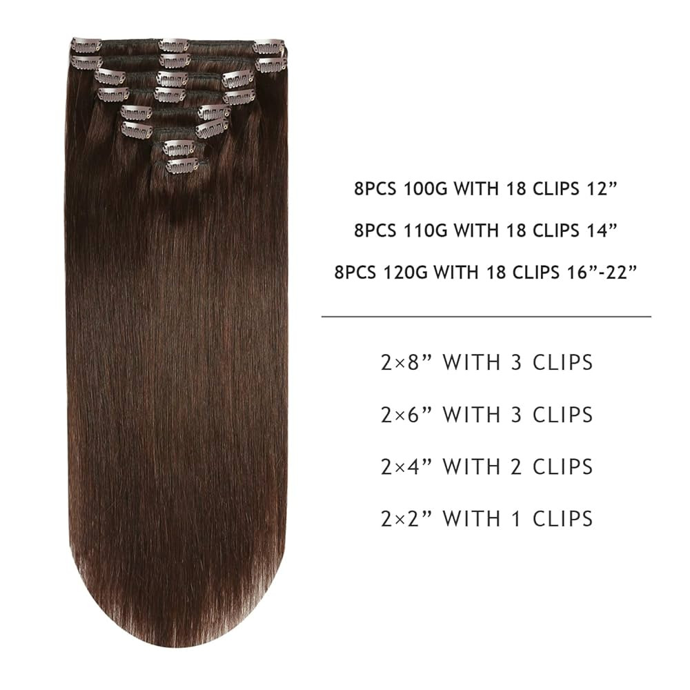 YILITE Hair Extensions Clip in Remy Human Hair 100% Real Human Hair Dark Brown 8Pcs/Pack 120g Nat... | Amazon (US)